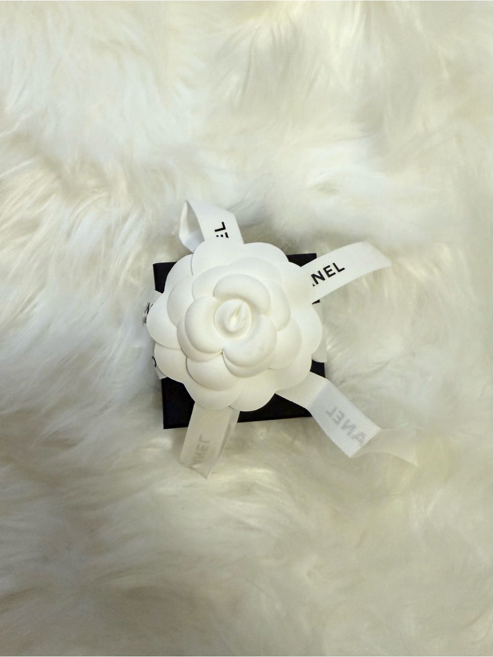 Chanel White Camellia Jewelry/Accessory box with ribbon